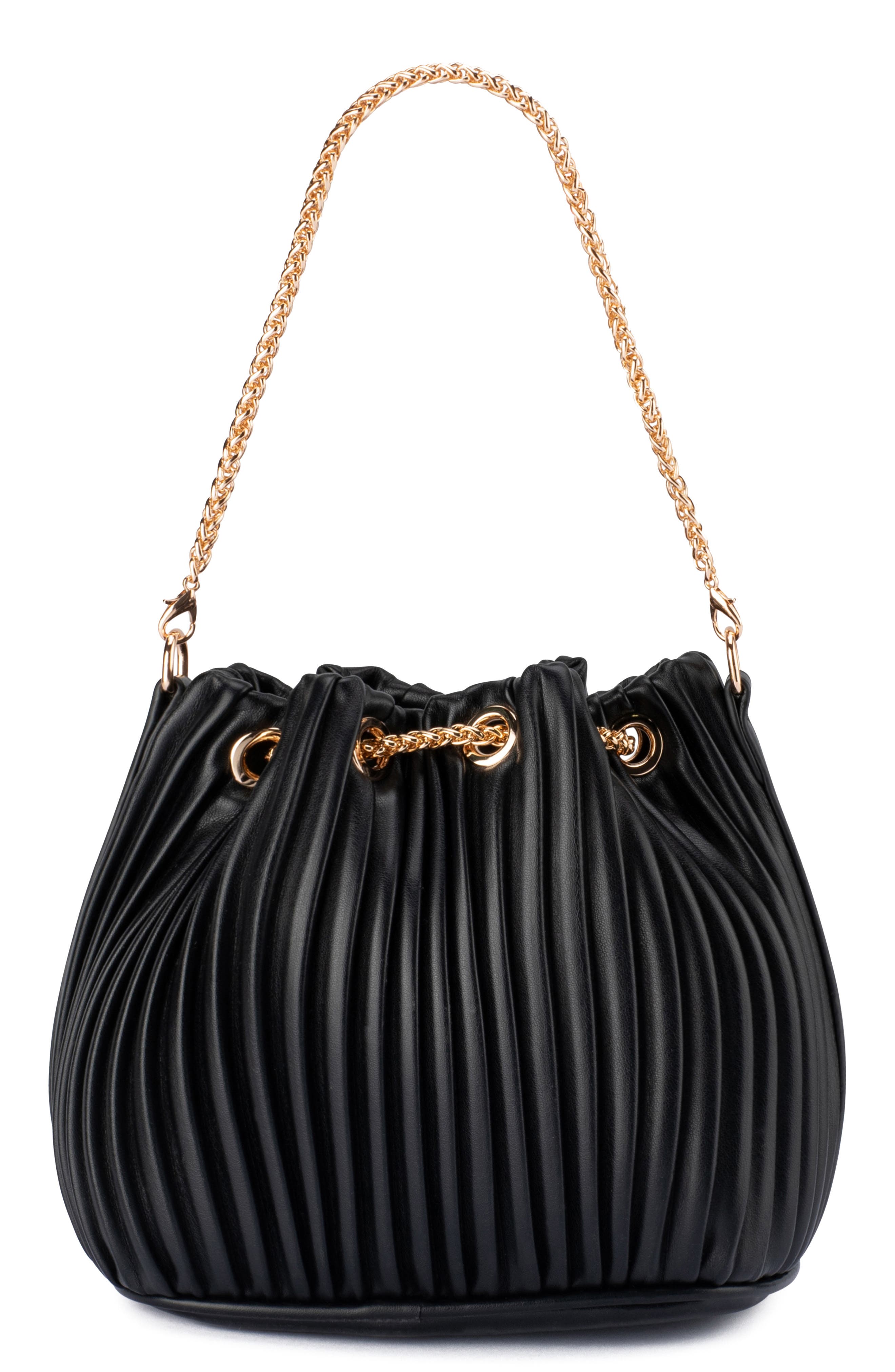 Olga Berg Remi Pleated Faux Leather Drawstring Bucket Bag, Alternate, color, 