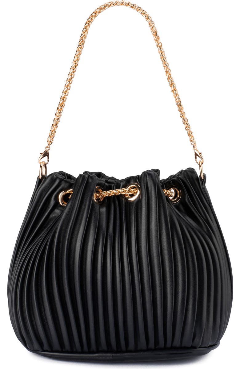 Olga Berg Remi Pleated Faux Leather Drawstring Bucket Bag, Alternate, color,