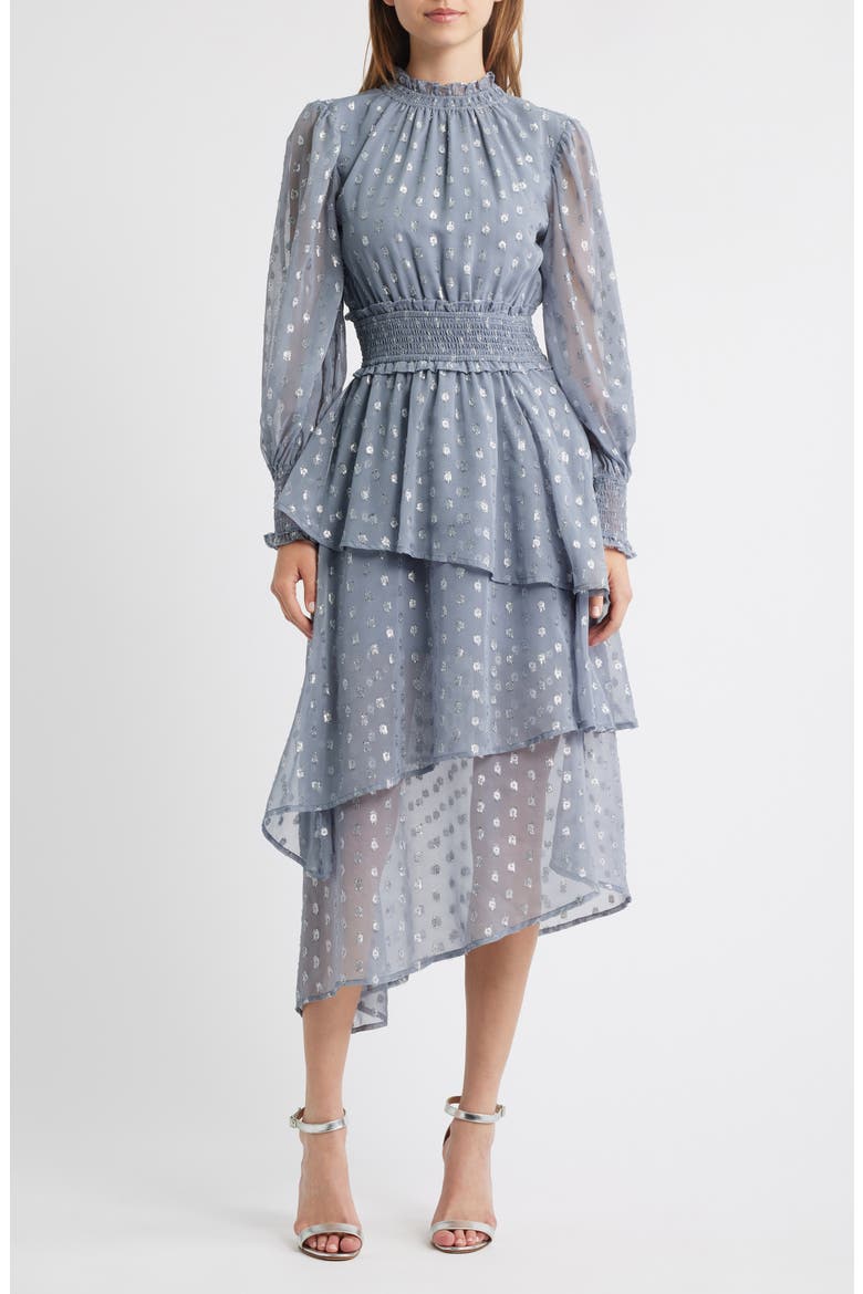 Metallic Long Sleeve Midi Dress, Main, color, BLUE