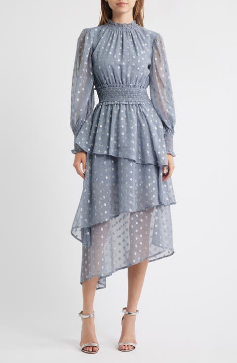 Metallic Long Sleeve Midi Dress