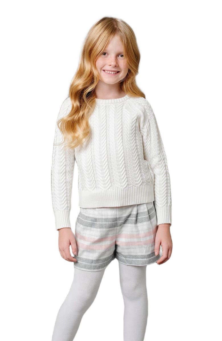 Hope & Henry Girls' Organic Raglan Cable Sweater, Kids, Main, color, Soft White Leaf Cable