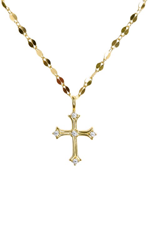 Cubic Zirconia Disco Chain Cross Pendant Necklace