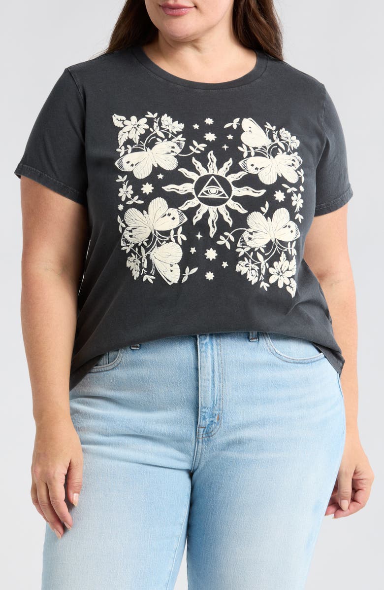 Lucky Brand Mirror Butterfly Sun Cotton Graphic T-Shirt, Main, color, 