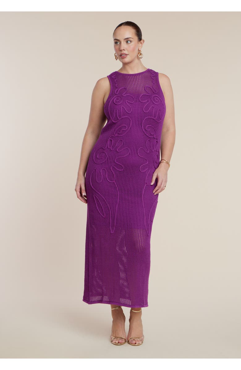 ELOQUII Floral Rope Knit Maxi Dresss, Alternate, color, Hollyhock