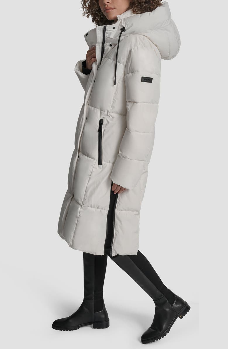 DKNY Box Quilted Longline Puffer Coat, Alternate, color, Pearl