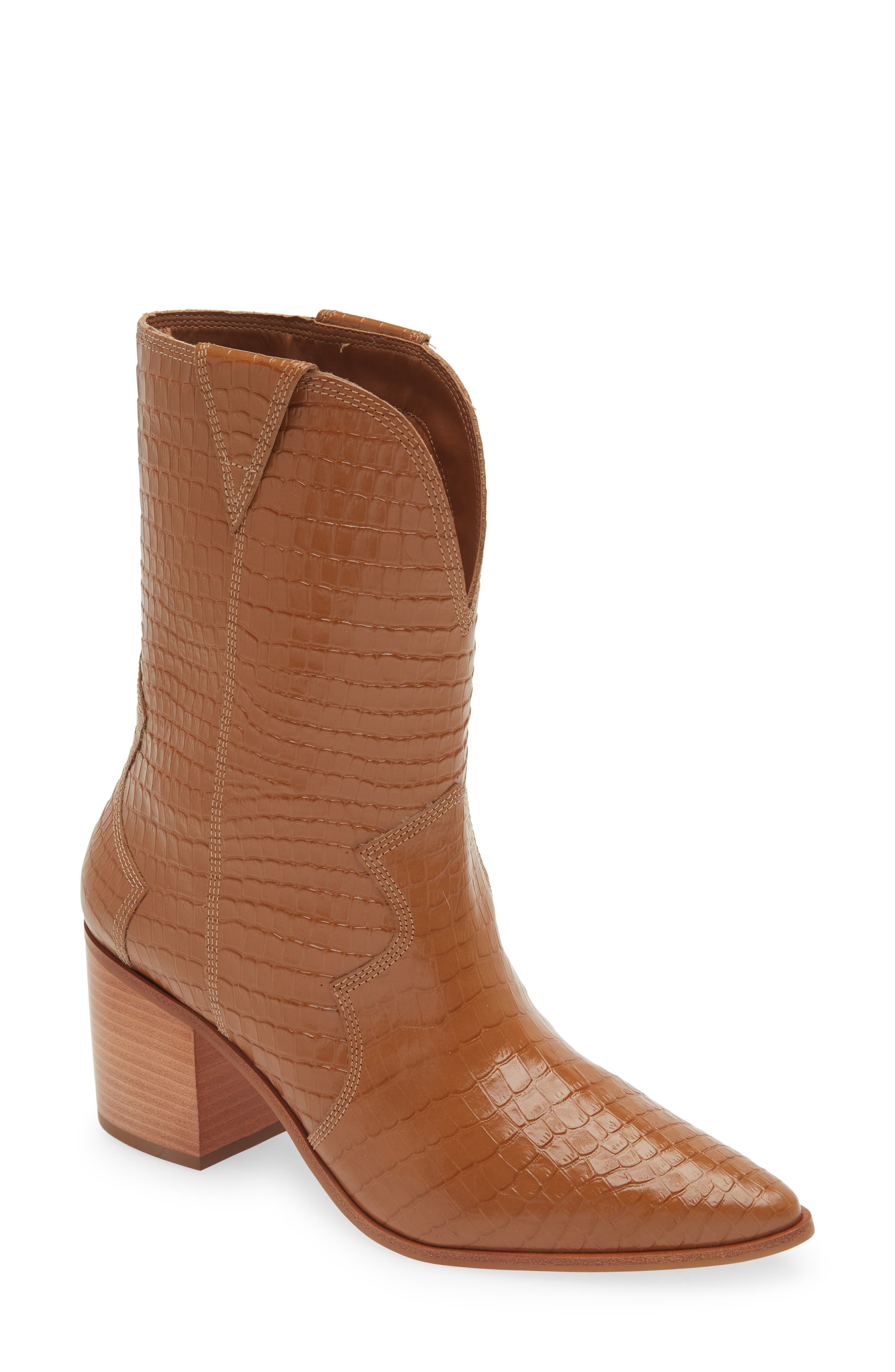 Kaanas Ver Croc Embossed Pointed Toe Western Boot, Main, color, 