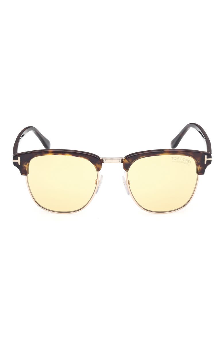53mm Browline Square Sunglasses, Main, color, DARK HAVANA / BROWN