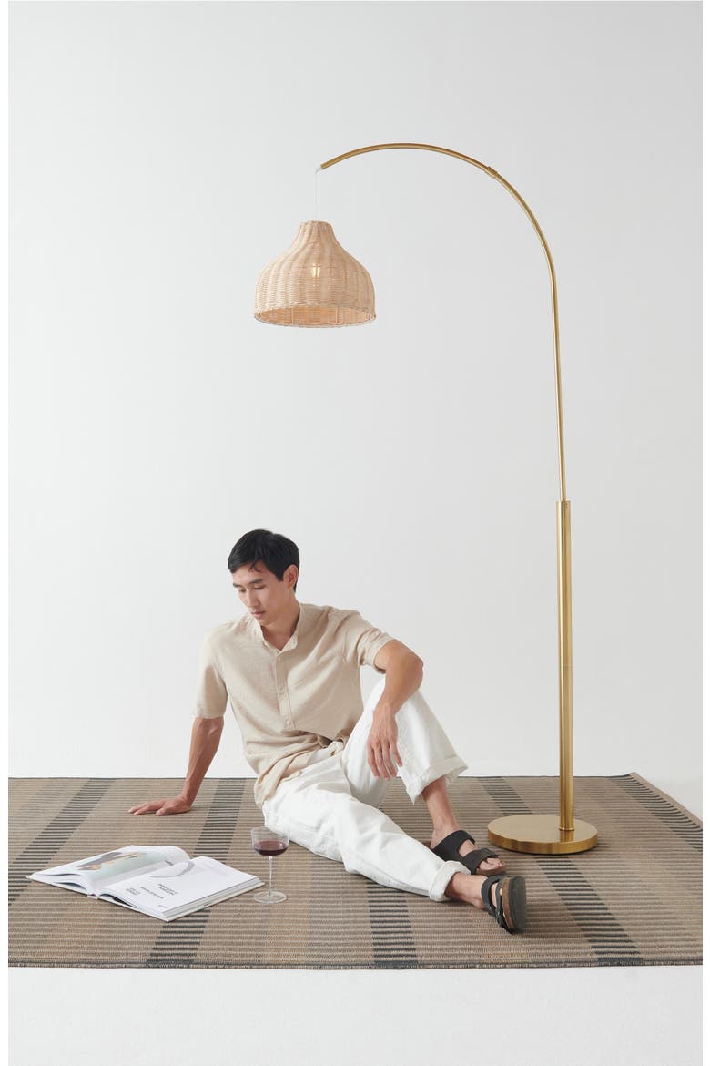 Lark 75" Boho Wicker LED Floor Lamp with Rattan Empire Shade, Bulb Included, Alternate, color, BRASS