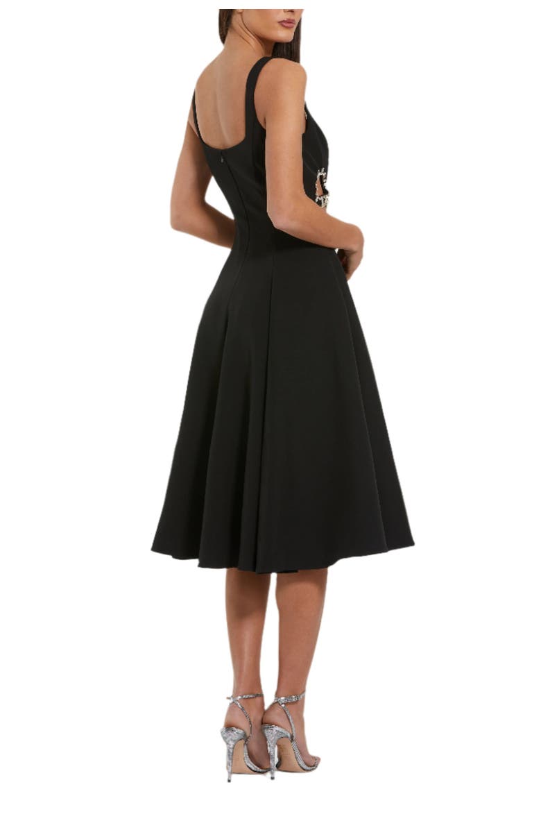 Mac Duggal Sleeveless Crepe Rhinestone Cutout Midi Dress, Alternate, color, Black