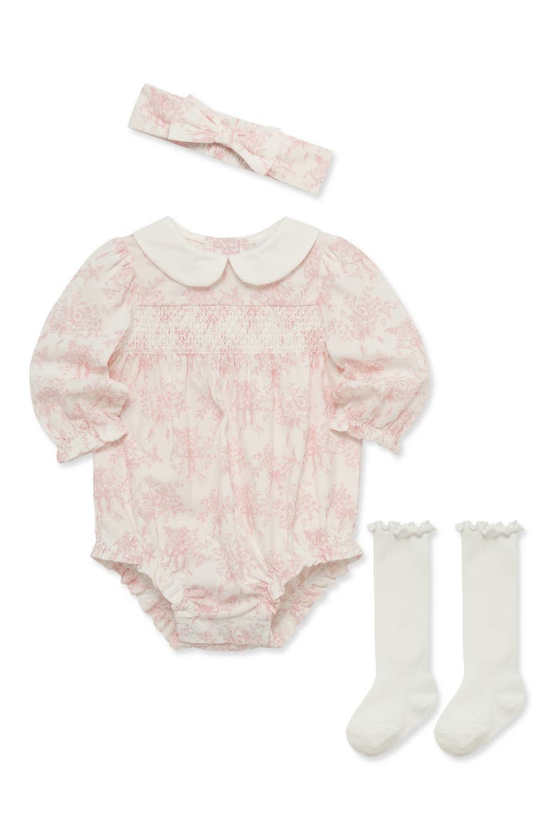 Toile Bubble Bodysuit, Headband & Socks Set, Alternate, color, PINK