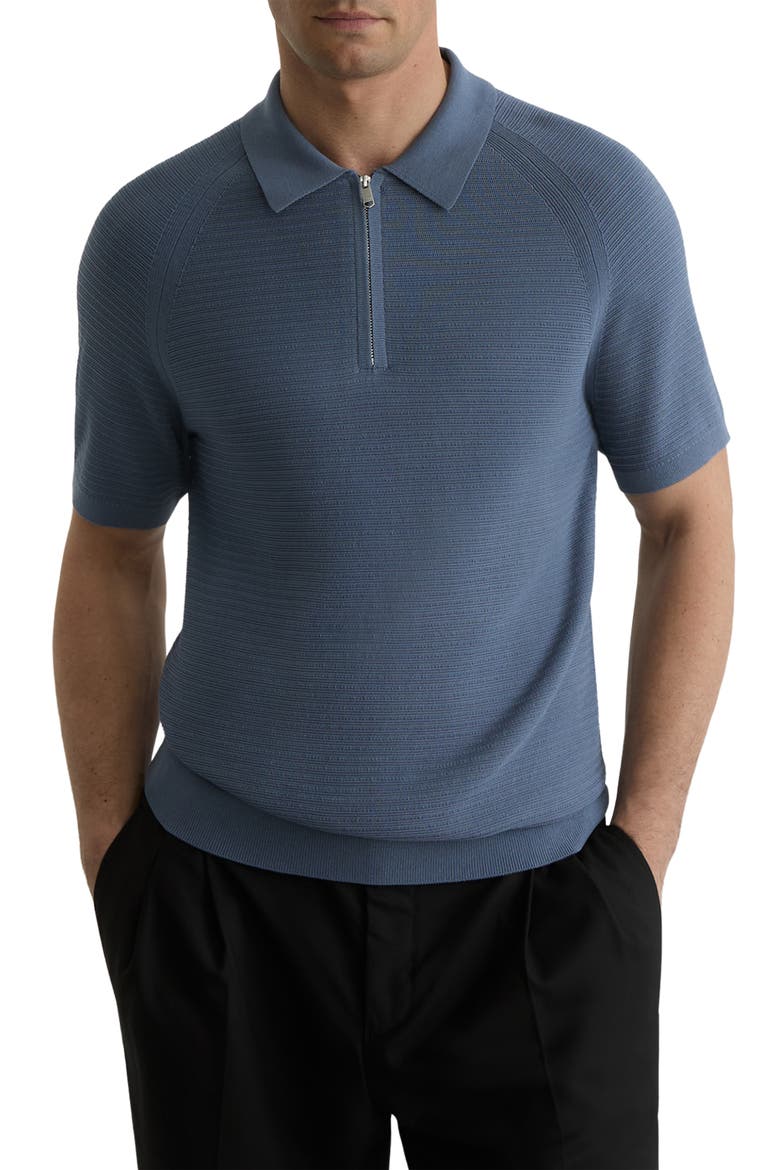 Estate Textured Stitch Zip Polo Sweater, Main, color, AIRFORCE BLUE