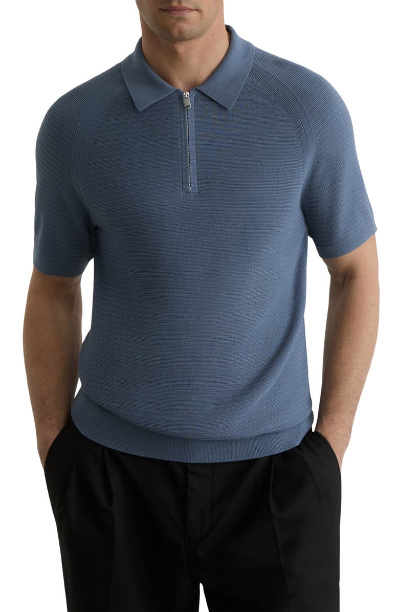 Reiss Estate Textured Stitch Zip Polo Sweater, Main, color, Airforce Blue