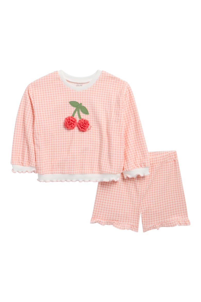 Kids; Cherry Gingham Cotton Blend Top & Shorts Set, Main, color, PINK