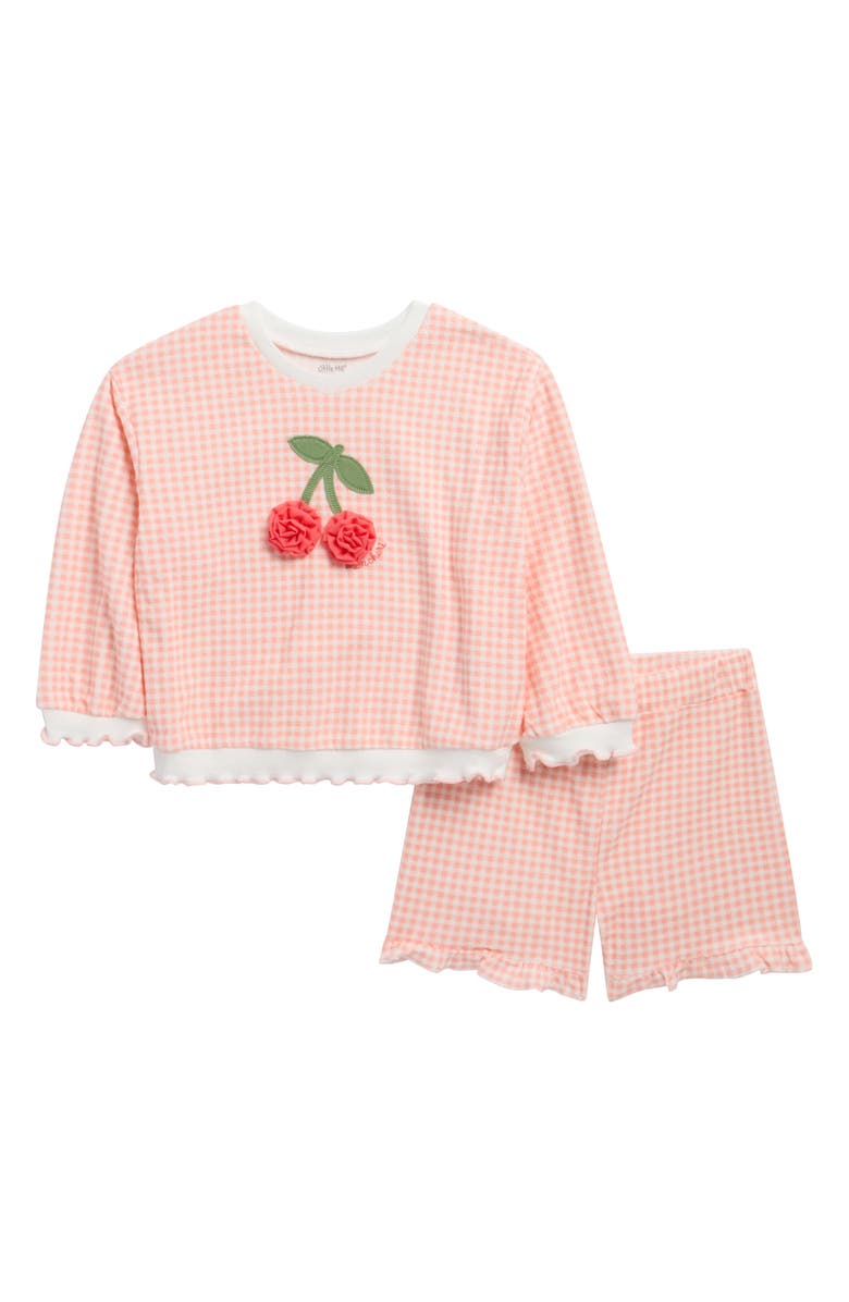 Little Me Kids; Cherry Gingham Cotton Blend Top & Shorts Set, Main, color, Pink