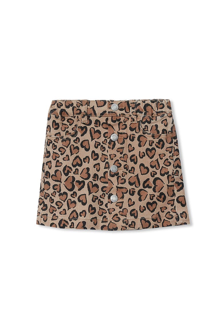 Girls Denim Skort, Main, color, Tan Cheetah Hearts