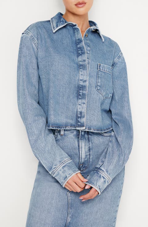 Crop Stretch Cotton Button-Up Shirt (Regular & Plus)