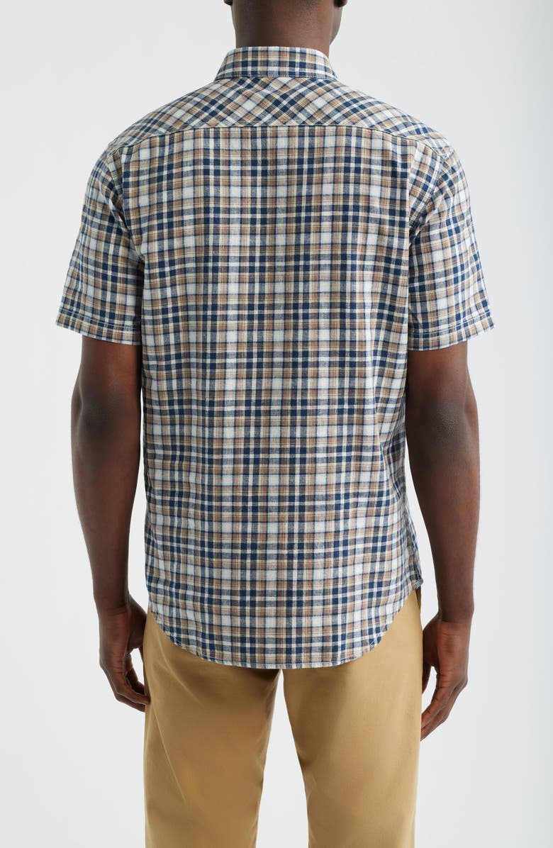 James Campbell Funchal Regular Fit Plaid Short Sleeve Cotton & Linen Sport Shirt, Alternate, color, Blue