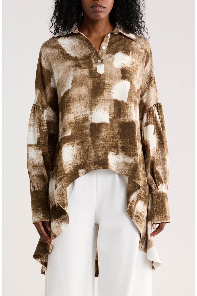 Oversize High-Low Button-Up Shirt, Main, color, TAUPE
