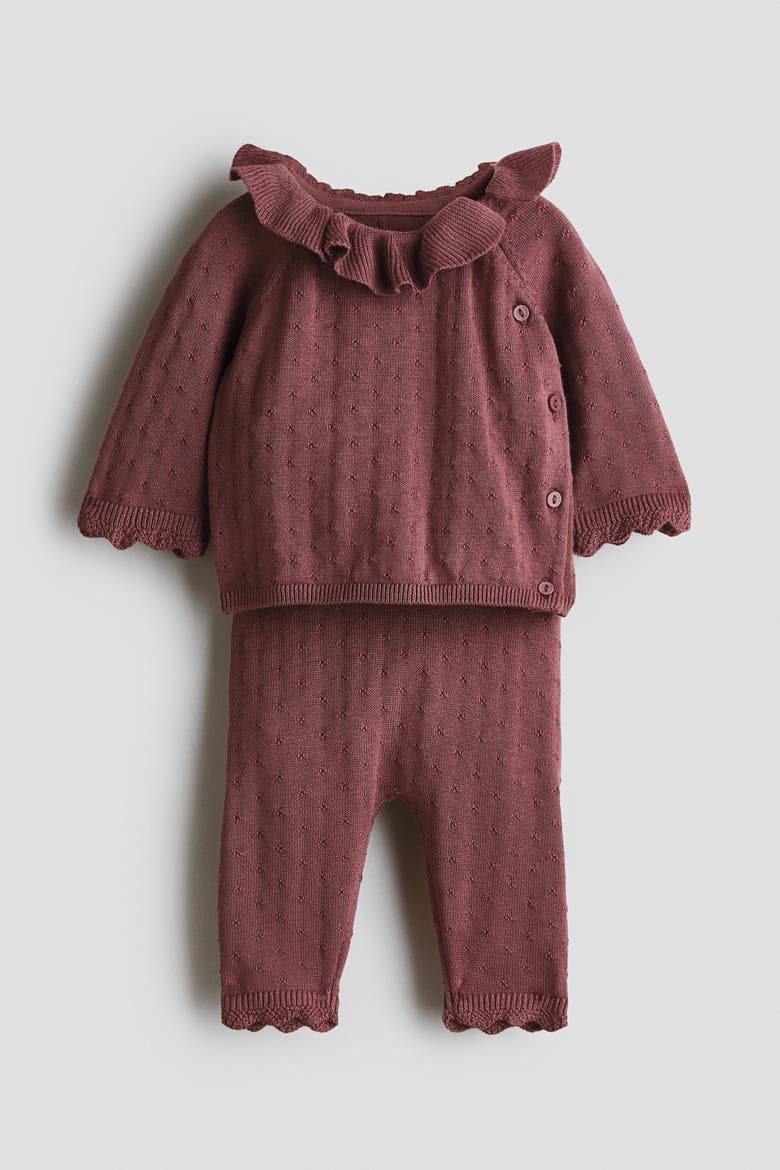 2-Piece Pointelle-Knit Set, Main, color, Dark dusty pink