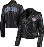 THE WILD COLLECTIVE Women's The Wild Collective Black Chicago Cubs Faux Leather Moto Full-Zip Jacket