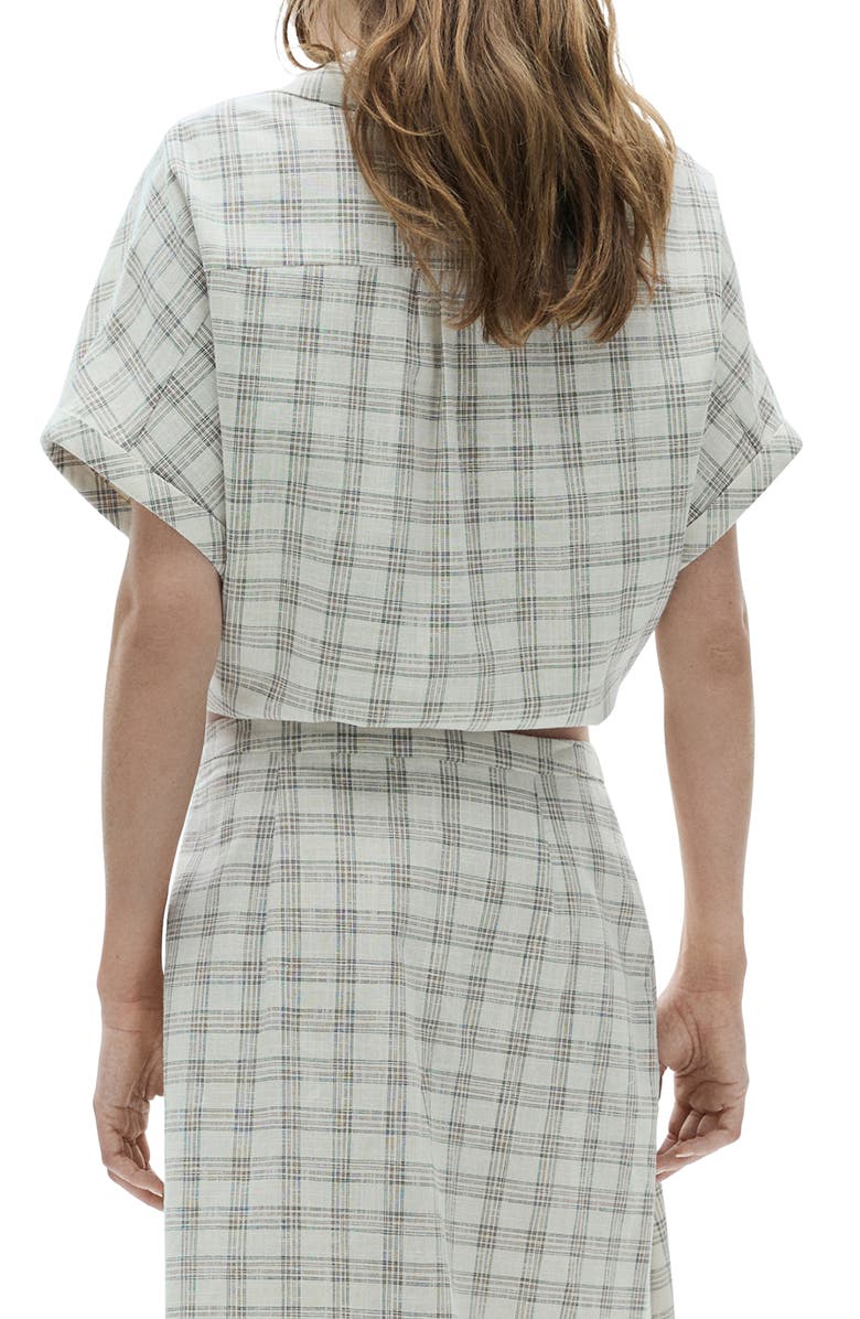 MANGO Check Tie Hem Crop Button-Up Shirt, Alternate, color, Ecru