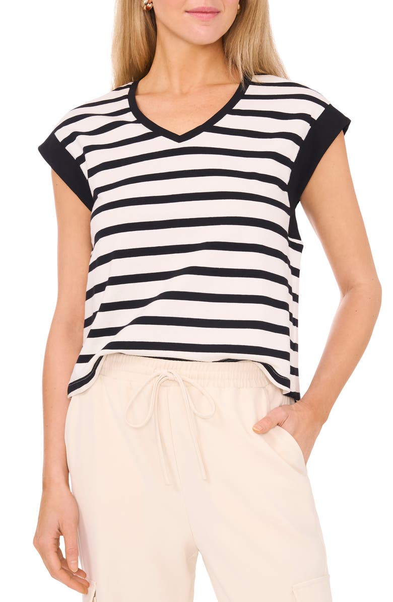 Halogen<sup>®</sup> V-Neck Extended Sleeve Stretch Cotton Top, Main, color, 