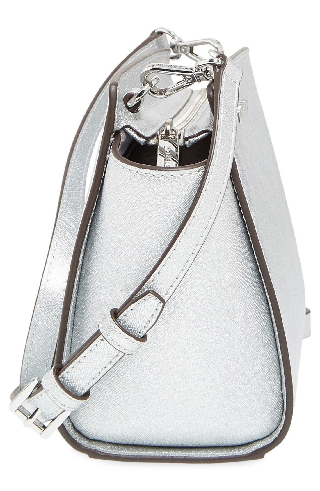 'Medium Selma' Metallic Leather Crossbody Bag, Alternate, color, SILVER/ SILVER