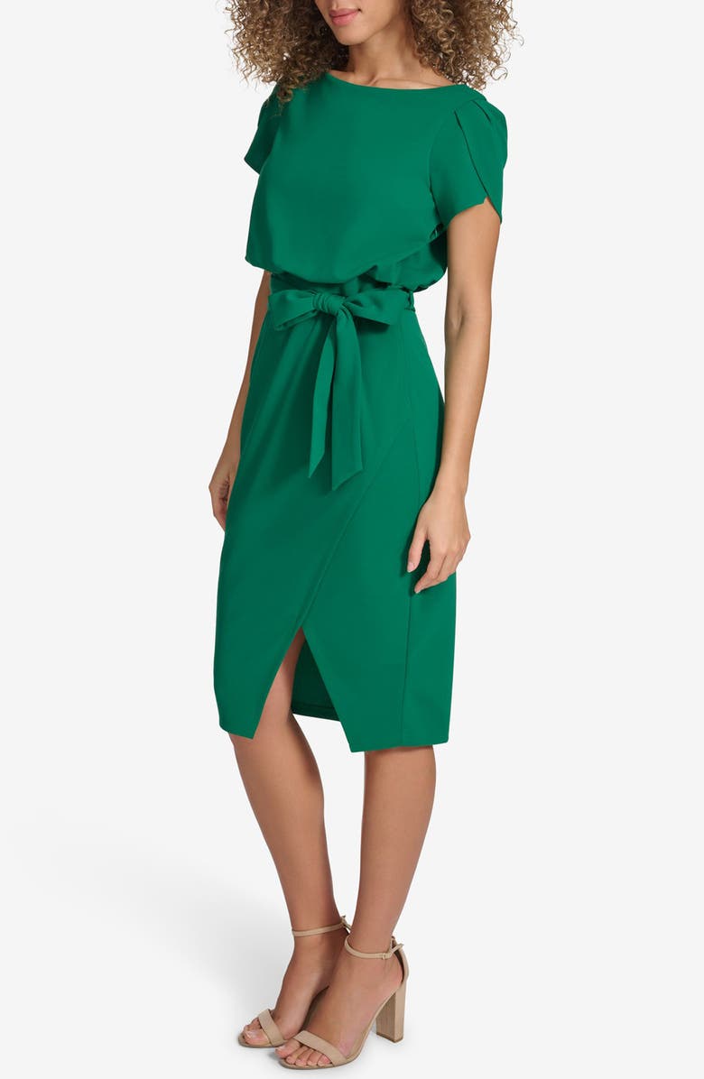 Kensie Plyr Tie Waist Midi Dress, Alternate, color, Green