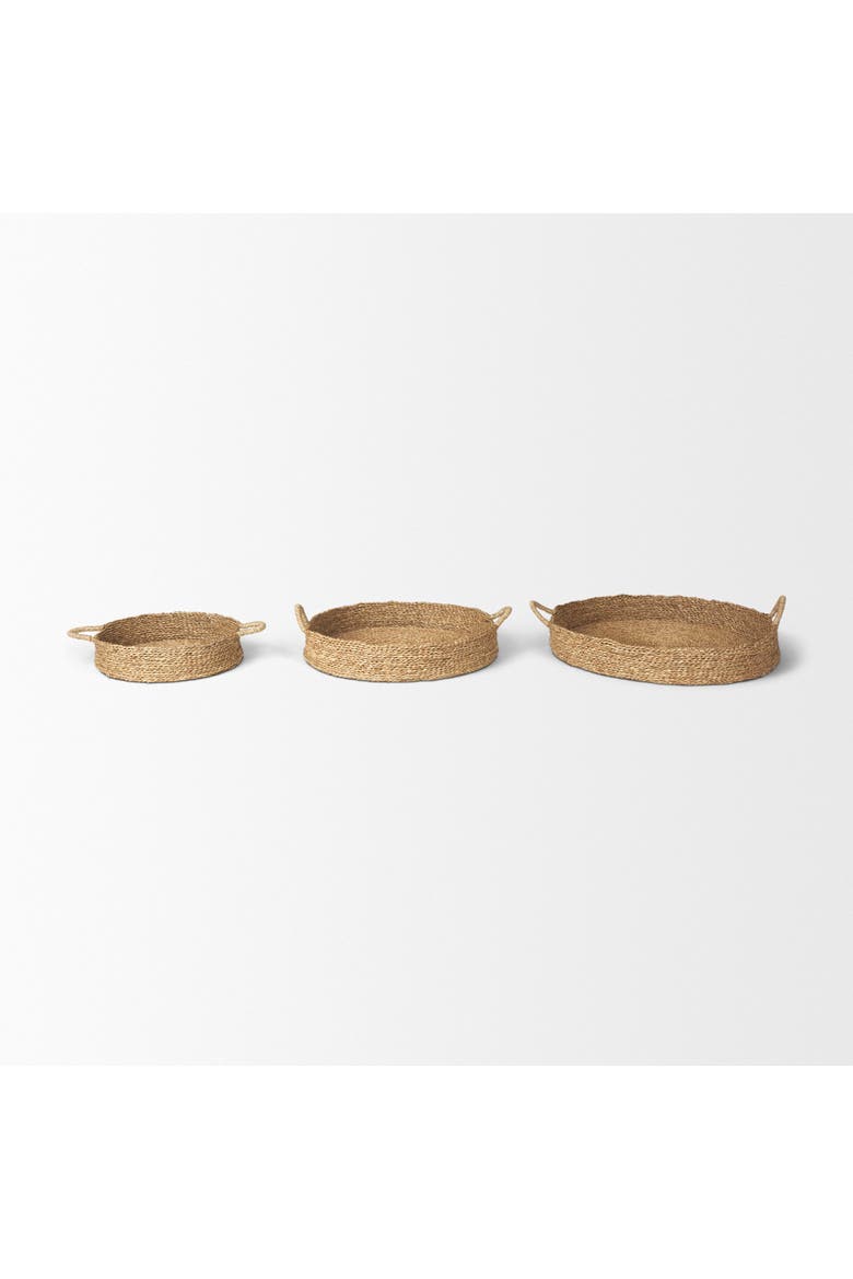 Ulana Set of 3 Round Nesting Seagrass Trays w/ Handles, Alternate, color, Brown