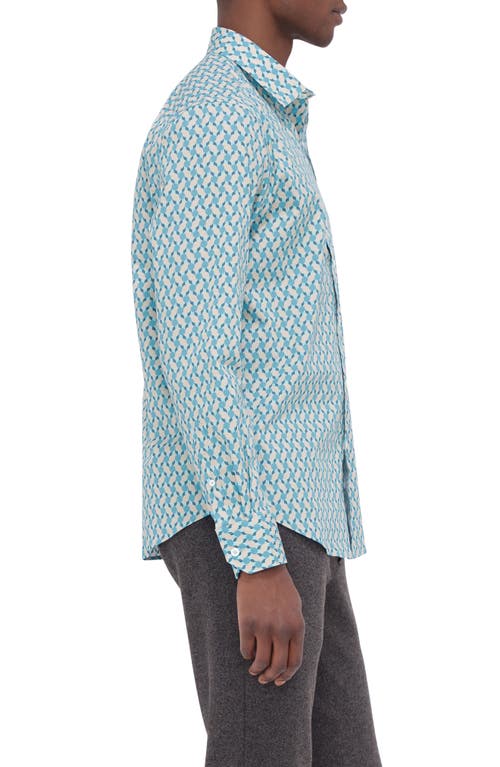 Bugatchi Julian Shaped Fit Print Button-up Shirt In Dusty Blue