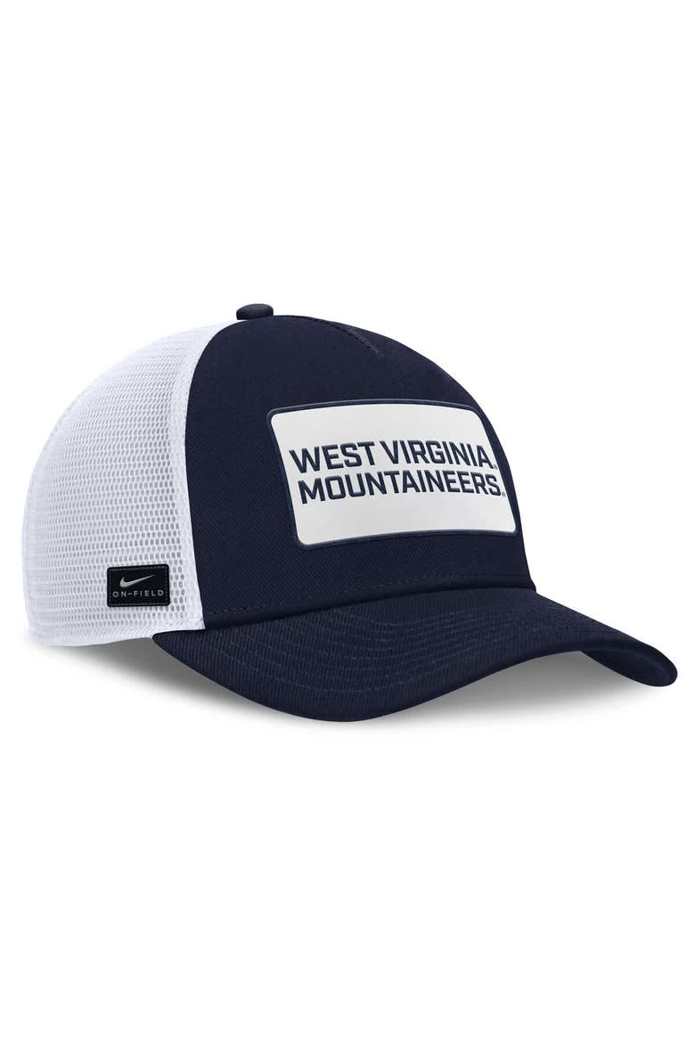 Men's Nike Navy/White West Virginia Mountaineers 2025 On-Field Rise Patch Trucker Adjustable Hat, Alternate, color, Navy