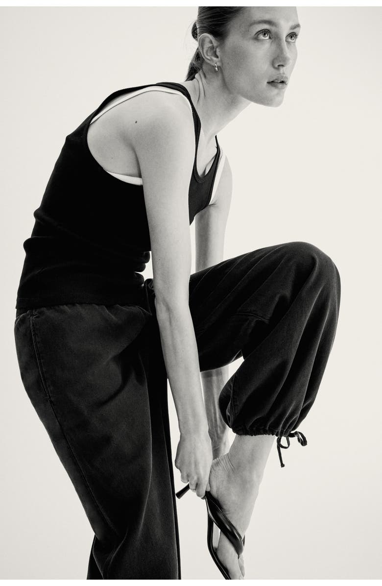 H&M Balloon-leg Denim Trousers, Alternate, color, Black