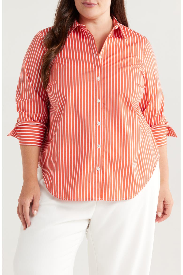 Henning x US Madison Poplin Button-Up Shirt, Main, color, RED/ WHITE STRIPE