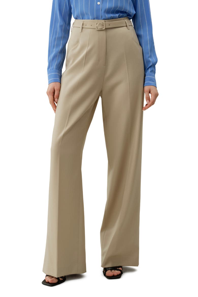 Women's Silk-Wool Blend High-Waisted Wide-Leg Pants, Main, color, Almond