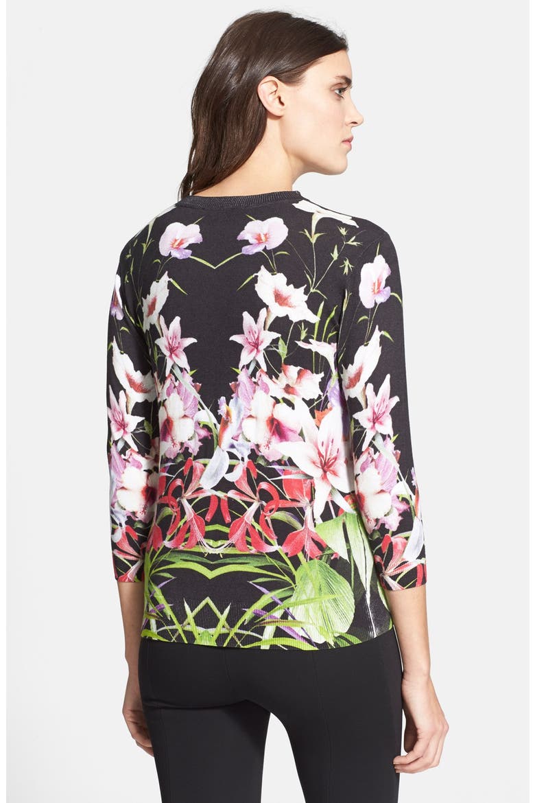 'Adolie' Floral Print Sweater, Alternate, color, BLACK