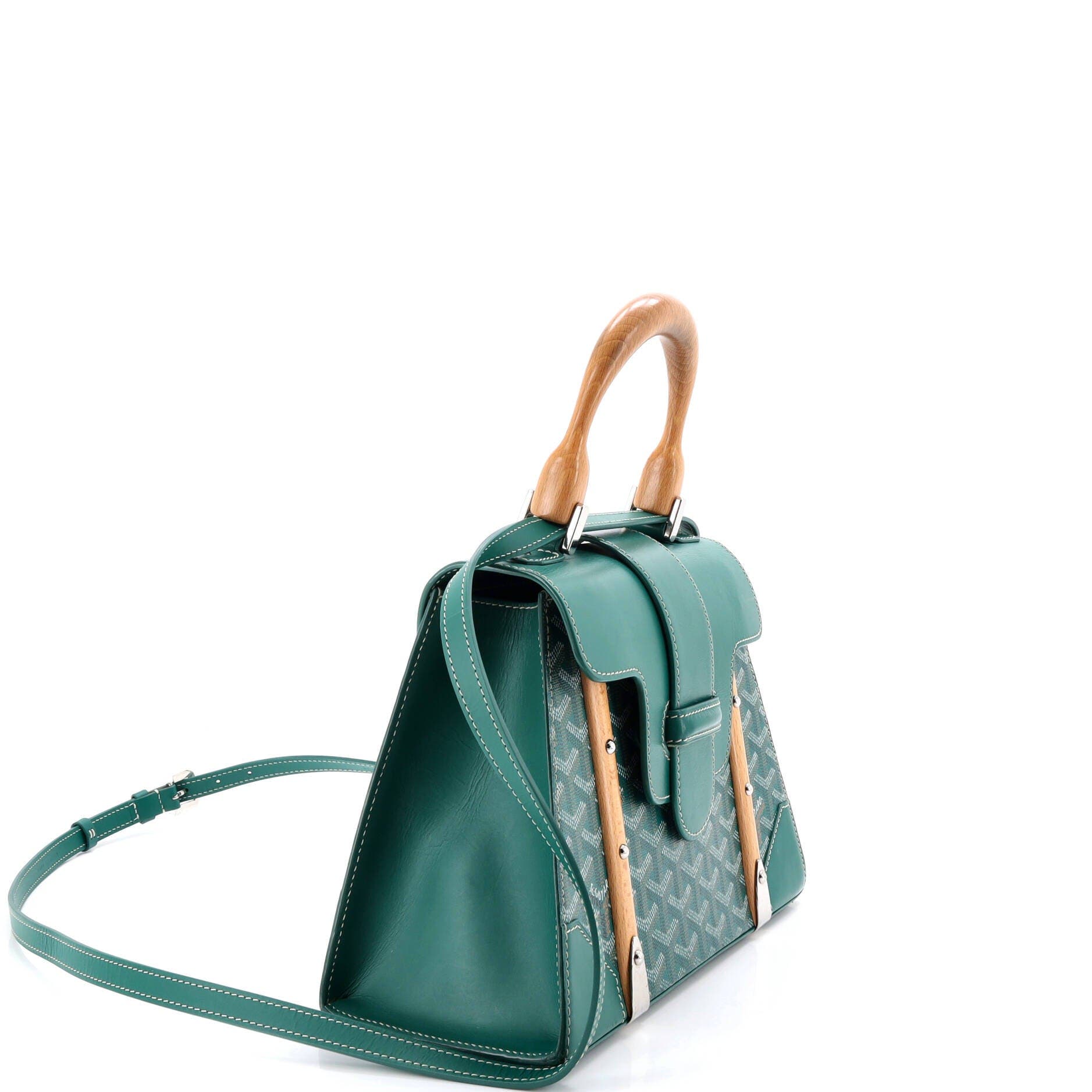 Pre-Owned Goyard Saigon Top Handle Bag Coated Canvas with Leather PM, Alternate, color, Green