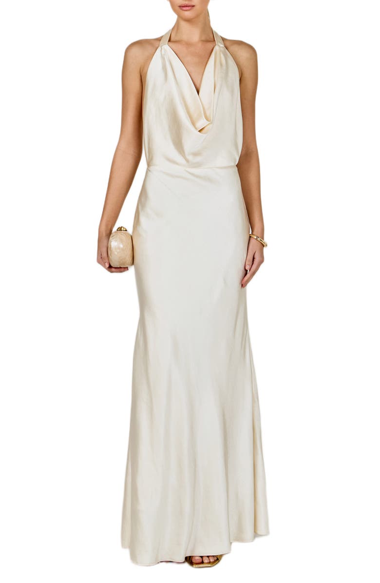 Endless Rose Satin Cowl Halter Dress, Alternate, color, Champagne
