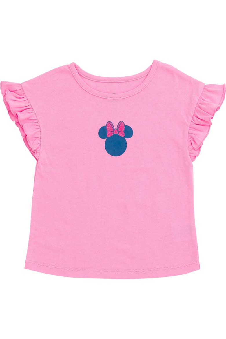Minnie Mouse Denim 2-Piece Overall Dress and T-Shirt Set, Alternate, color, Minnie Pink Blue