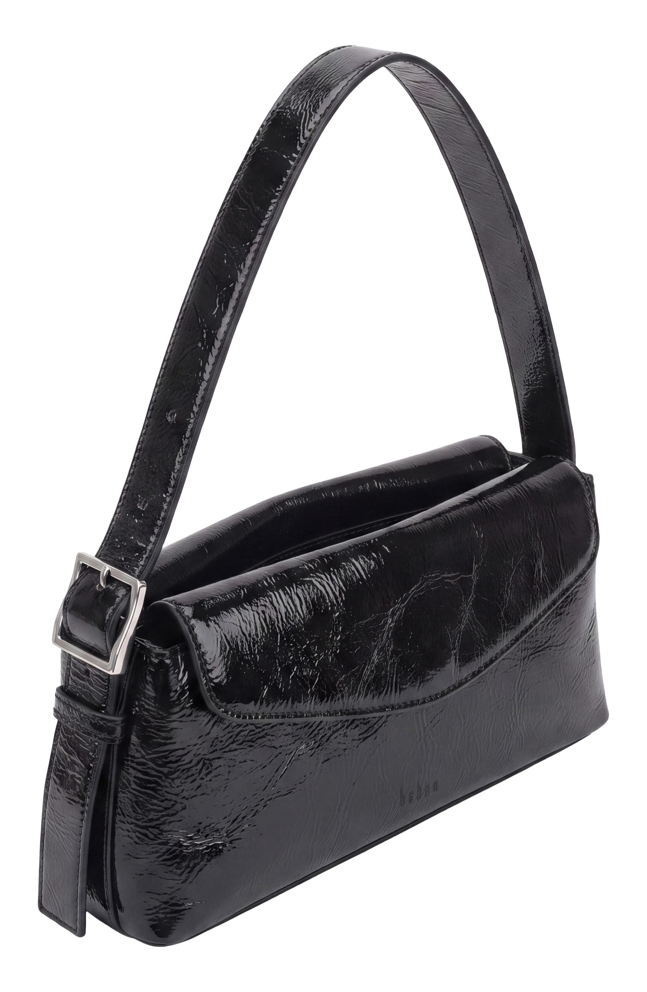 Yara Crinkle Leather Baguette Bag, Alternate, color, BLACK