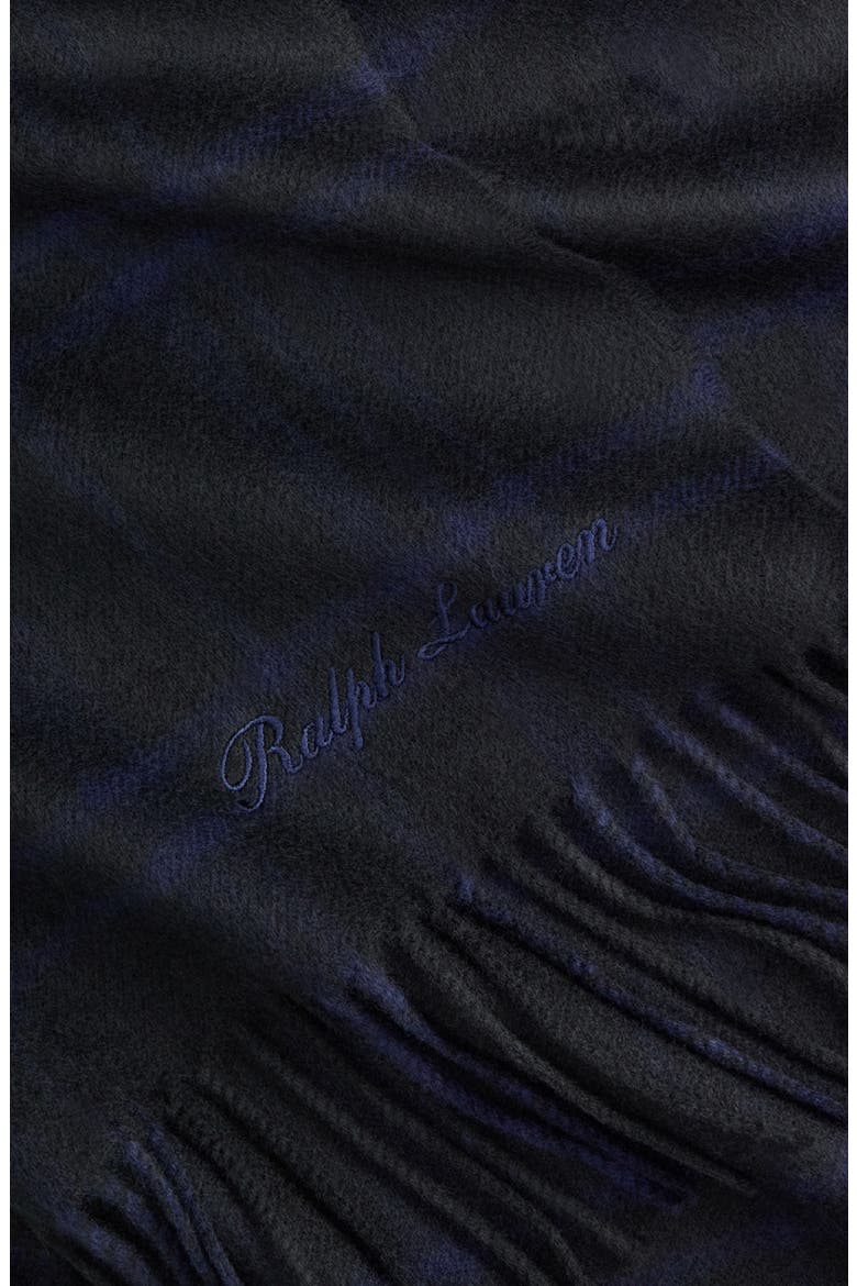 Plaid Cashmere Fringe Scarf, Alternate, color, NAVY