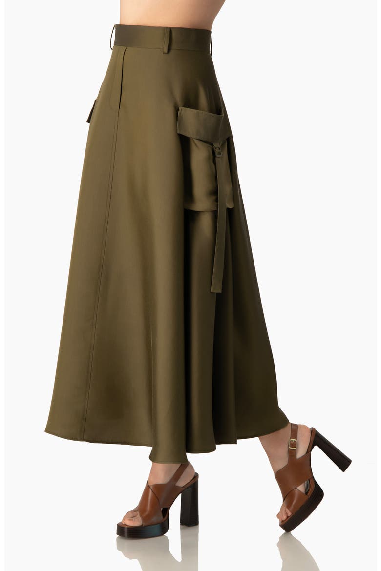 Cargo A-Line, High-Waist Pocket Midi Skirt in Structured Twill, Alternate, color, Olive Green