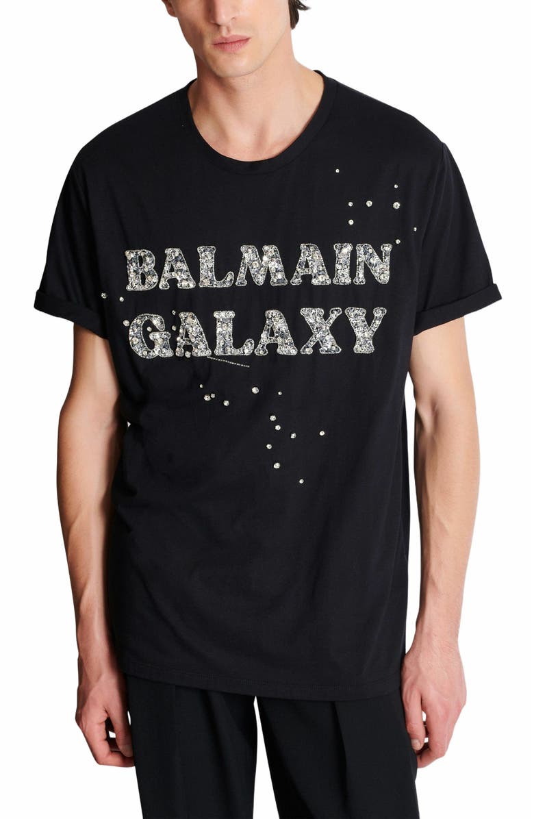 Balmain Embroidered Balmain Galaxy T-Shirt, Alternate, color, Silver