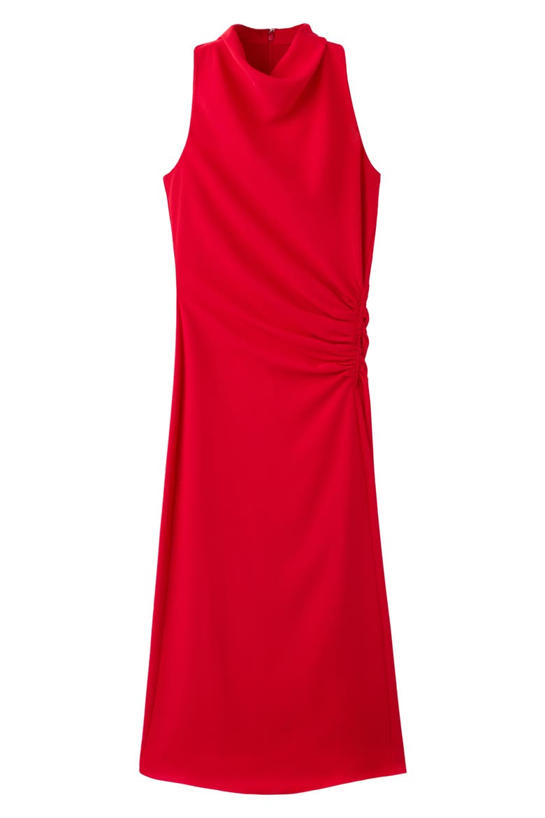 Ruched Draped Neck Midi Dress, Alternate, color, RED