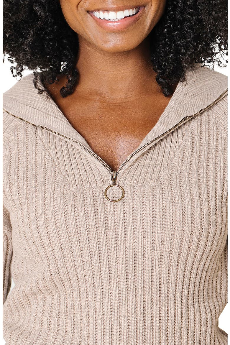 Organic Raglan Half Zip Sweater, Alternate, color, Taupe Heather