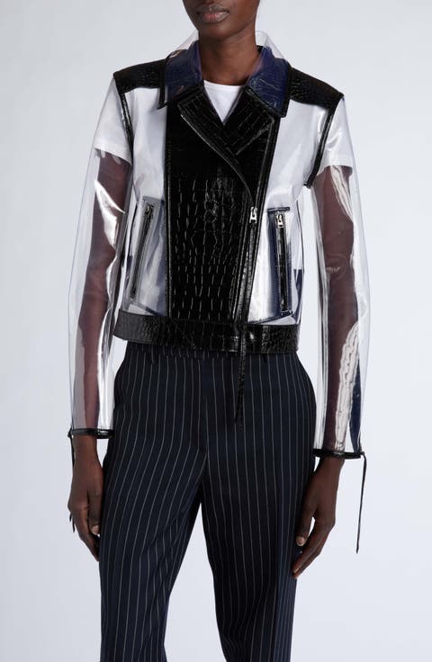 Glass Tech Croc Embossed Leather Biker Jacket