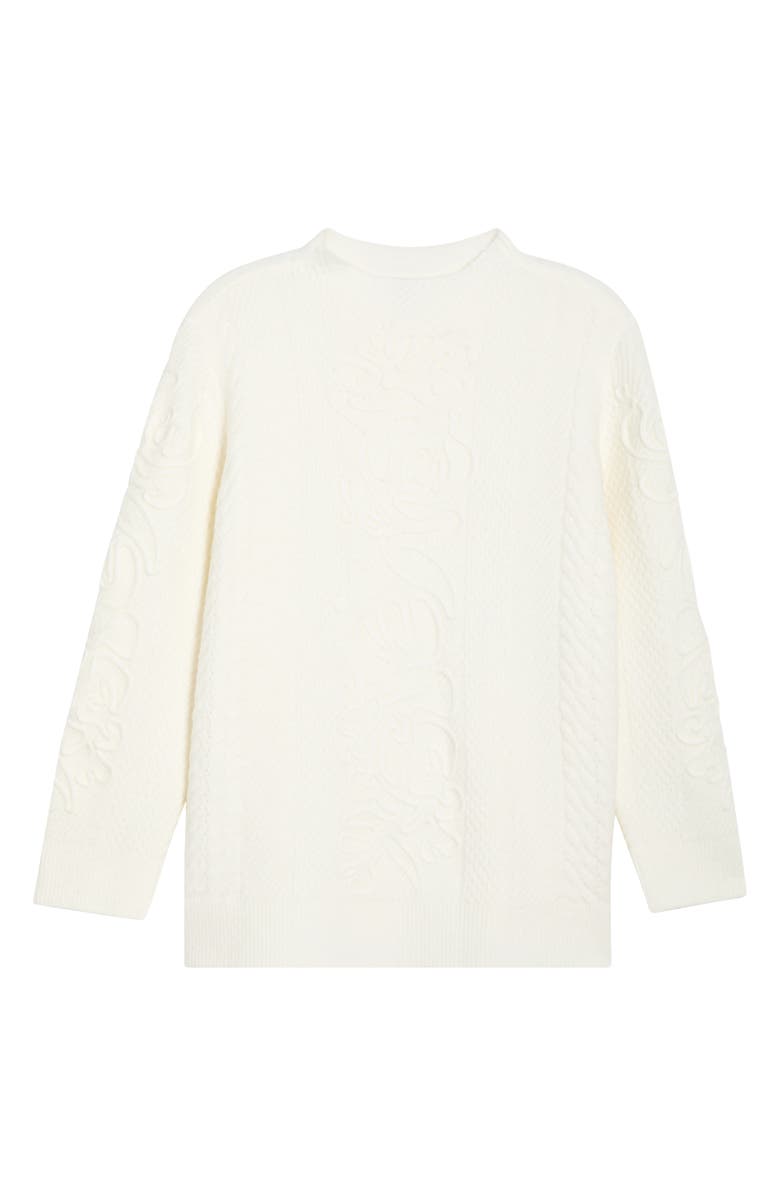 Anne Klein Embroidered Funnel Neck Sweater, Alternate, color, White Dove