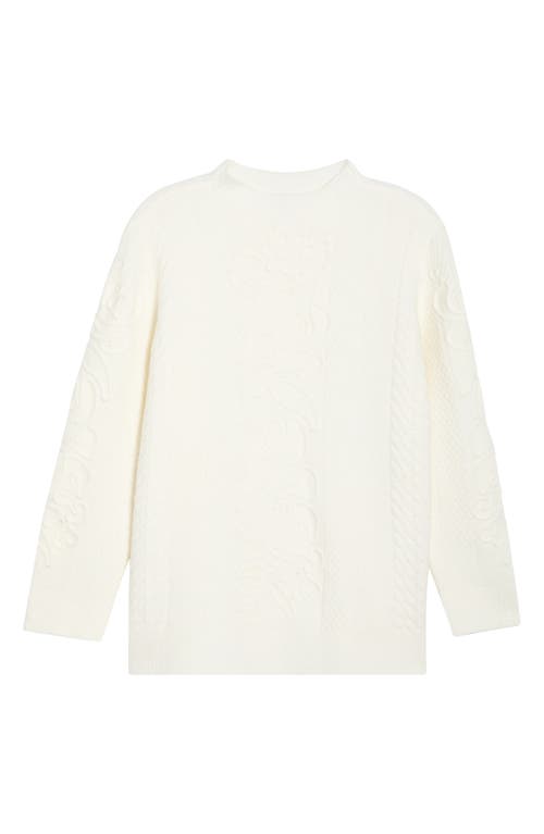 Anne Klein Embroidered Funnel Neck Sweater In White