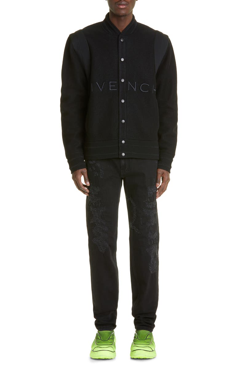 Givenchy Logo Virgin Wool Bomber Jacket, Alternate, color, Black