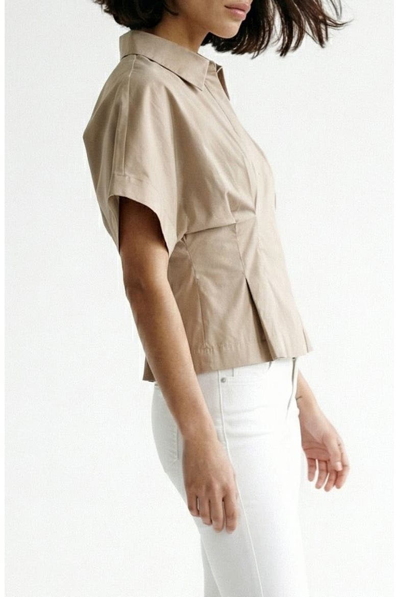 Pleated Button Half Placket Peplum Hem Shirt, Alternate, color, CEMENT