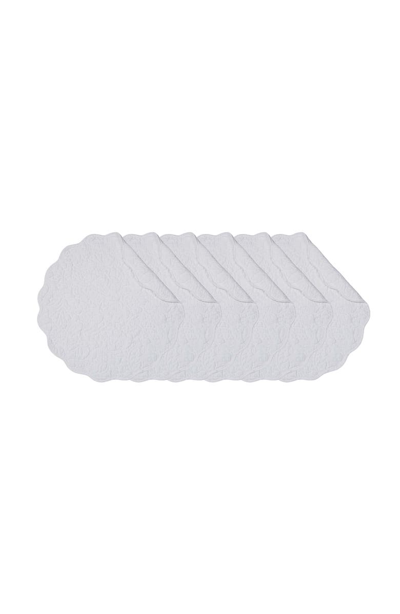 C&F Home Christiana White Reversible Machine Washable Round Scallop Quilt Placemats Set of 6, Main, color, White